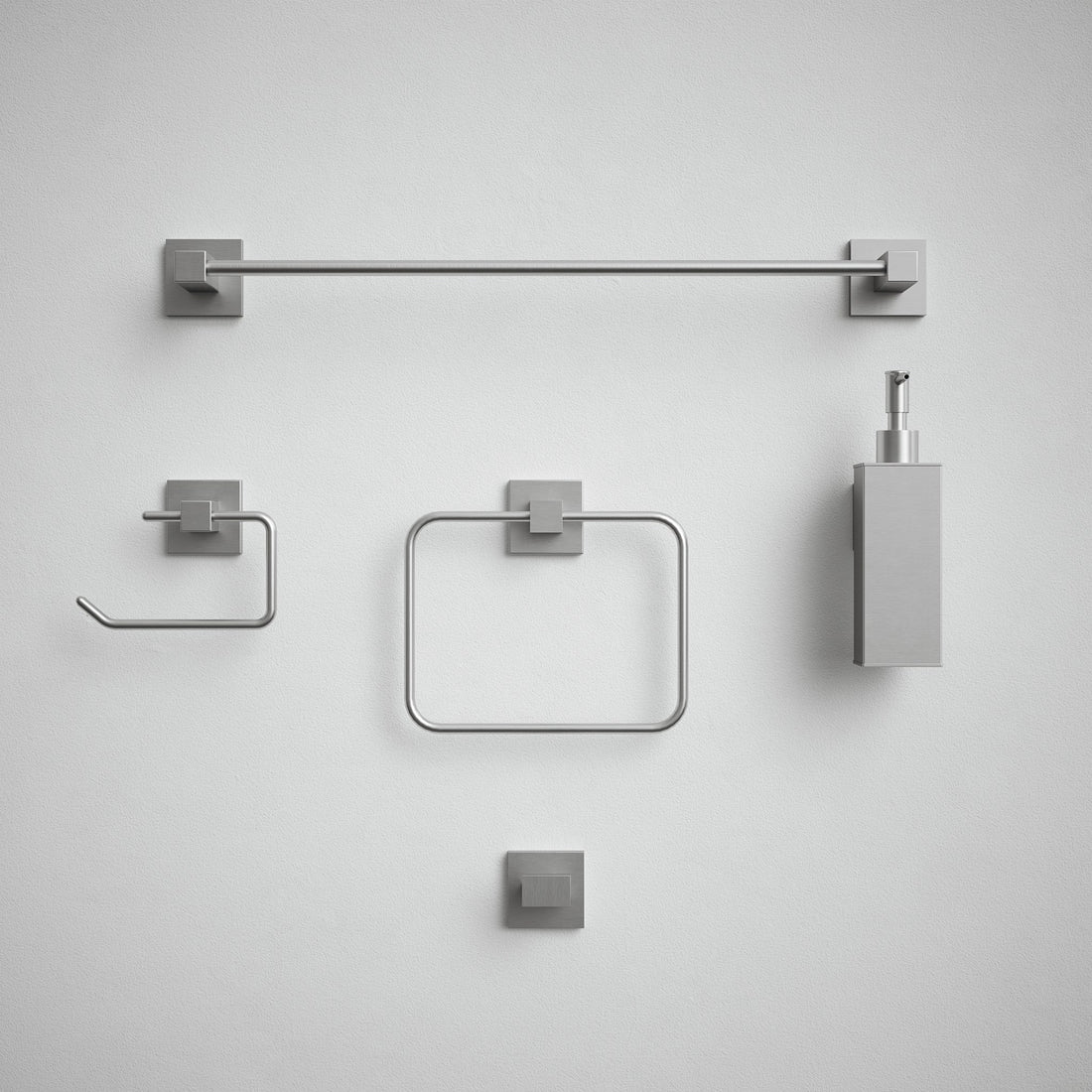 Bathroom Accessories Set - Brushed Silver Square