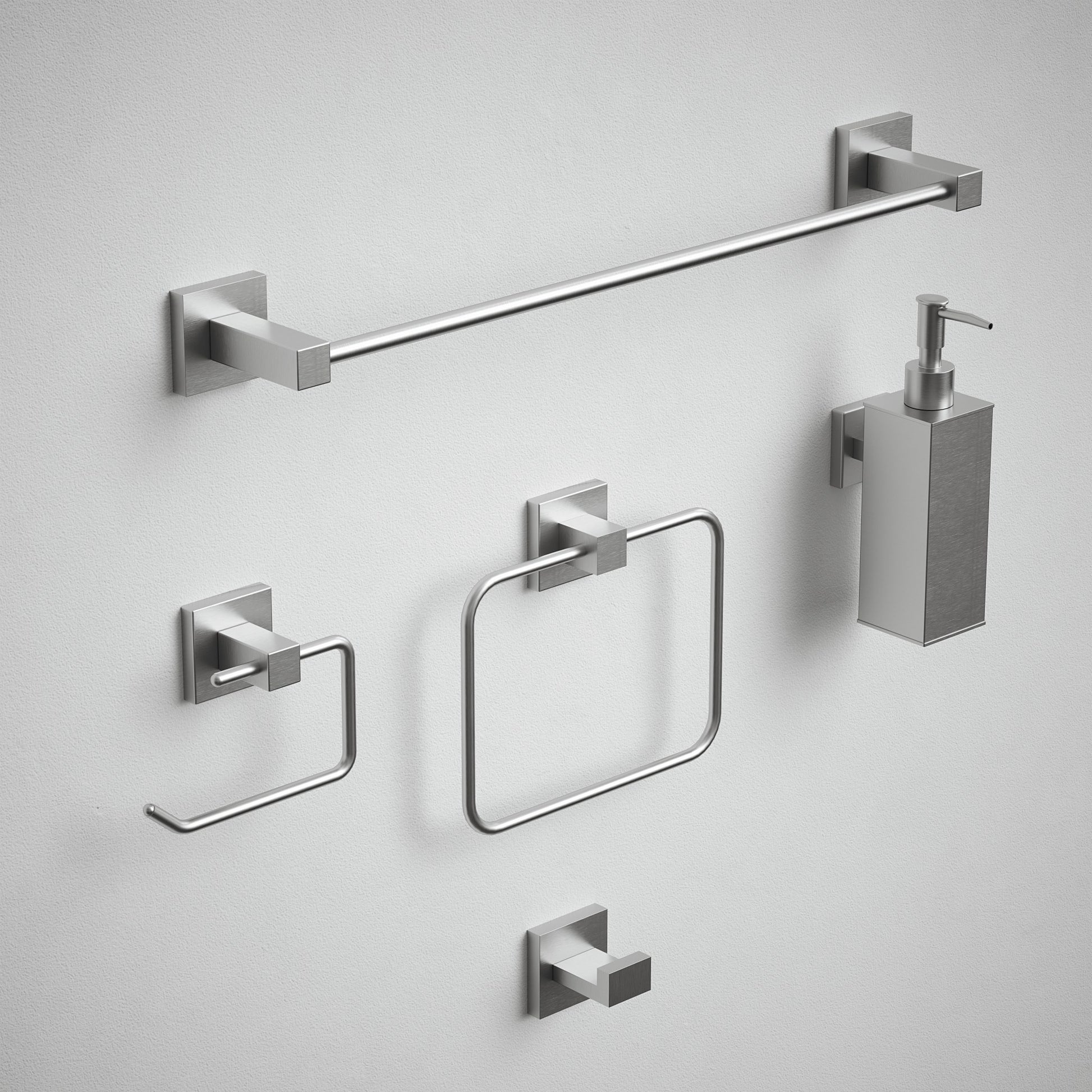 Bathroom Accessories Set - Brushed Silver Square