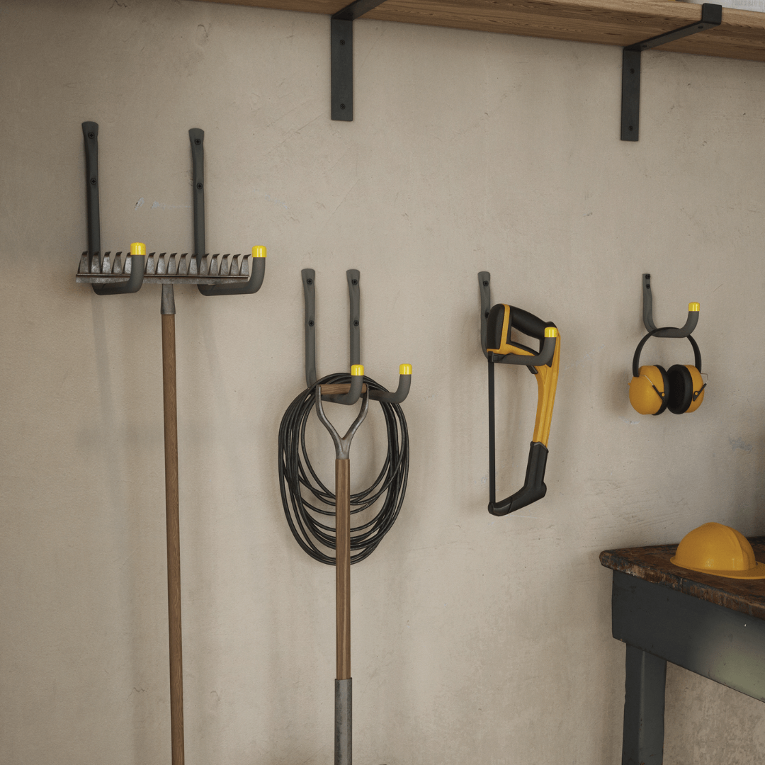 Storage hooks wall mounted.