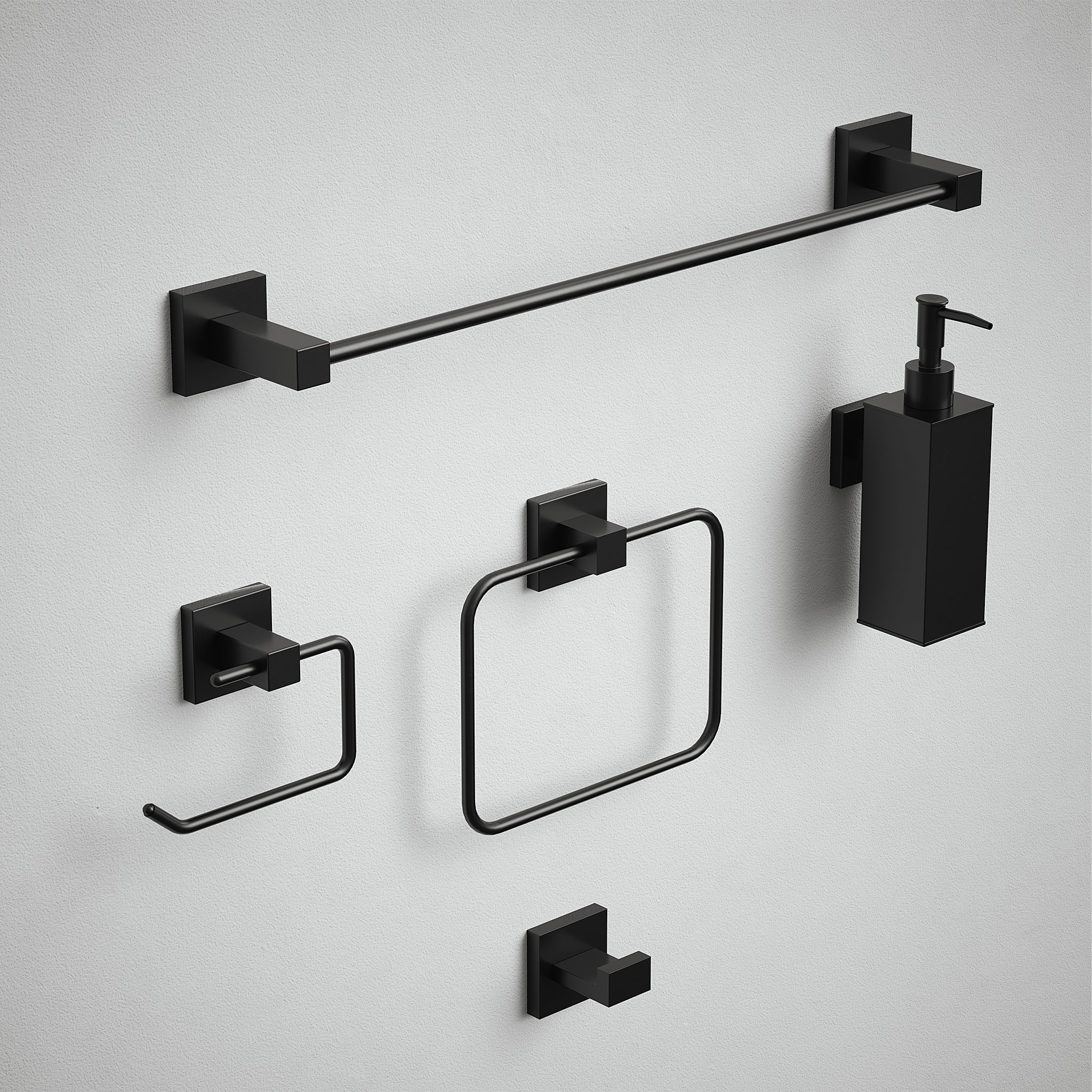 Bathroom Accessories Square Set 5pc - Matt Black (Bundle) - Rothley