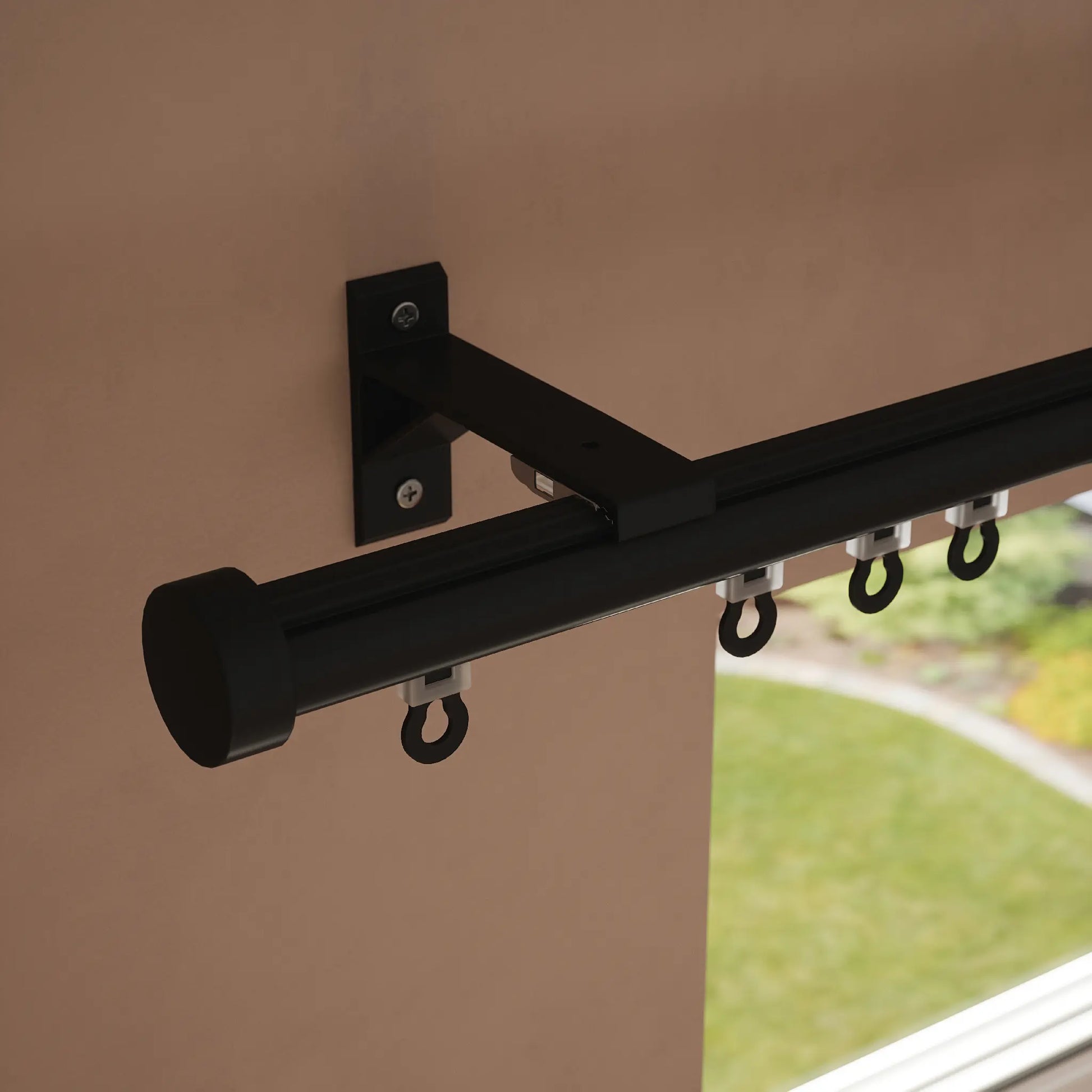 Gliding Curtain Track Pole - Black brackets