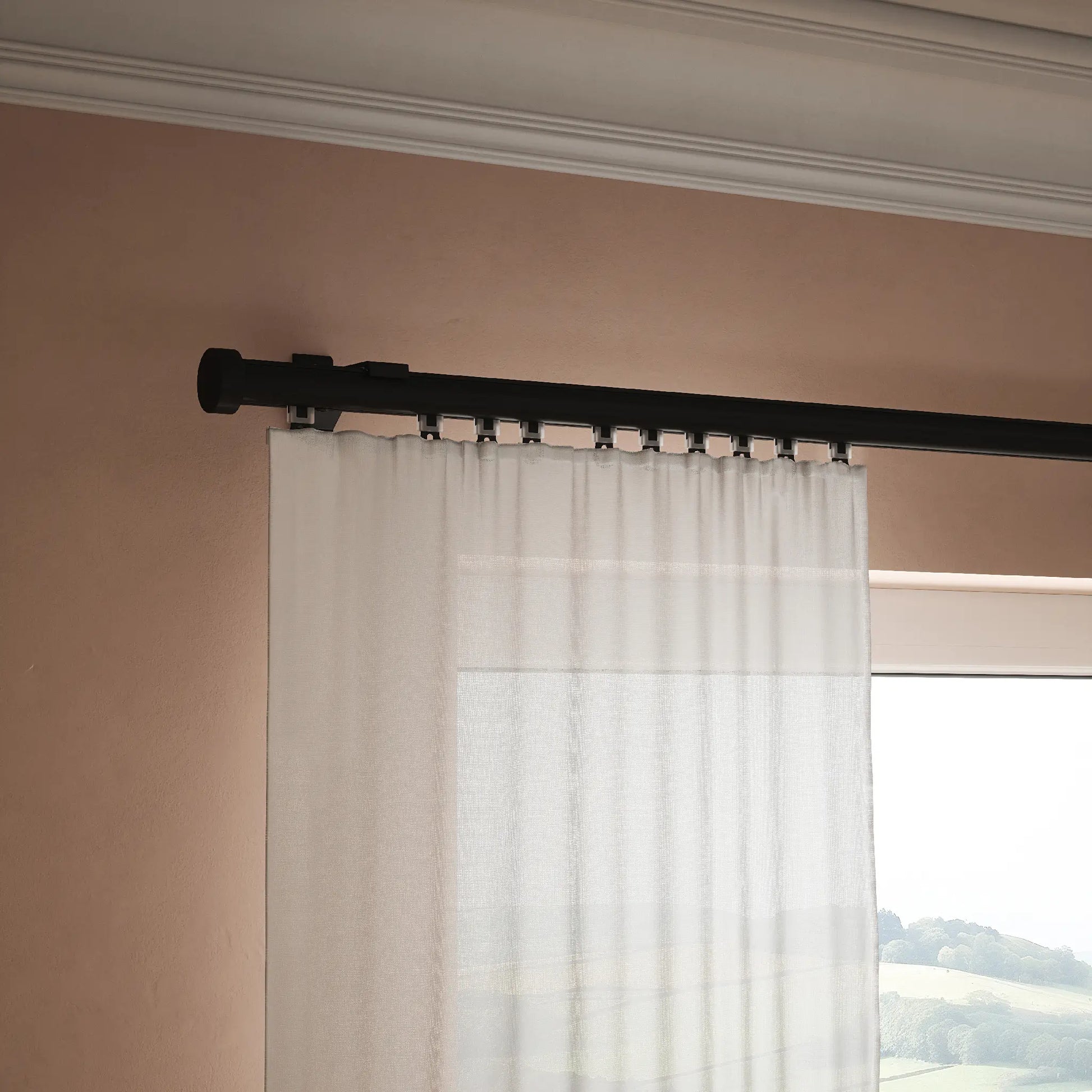 Gliding Curtain Track Pole - Black - with curtain