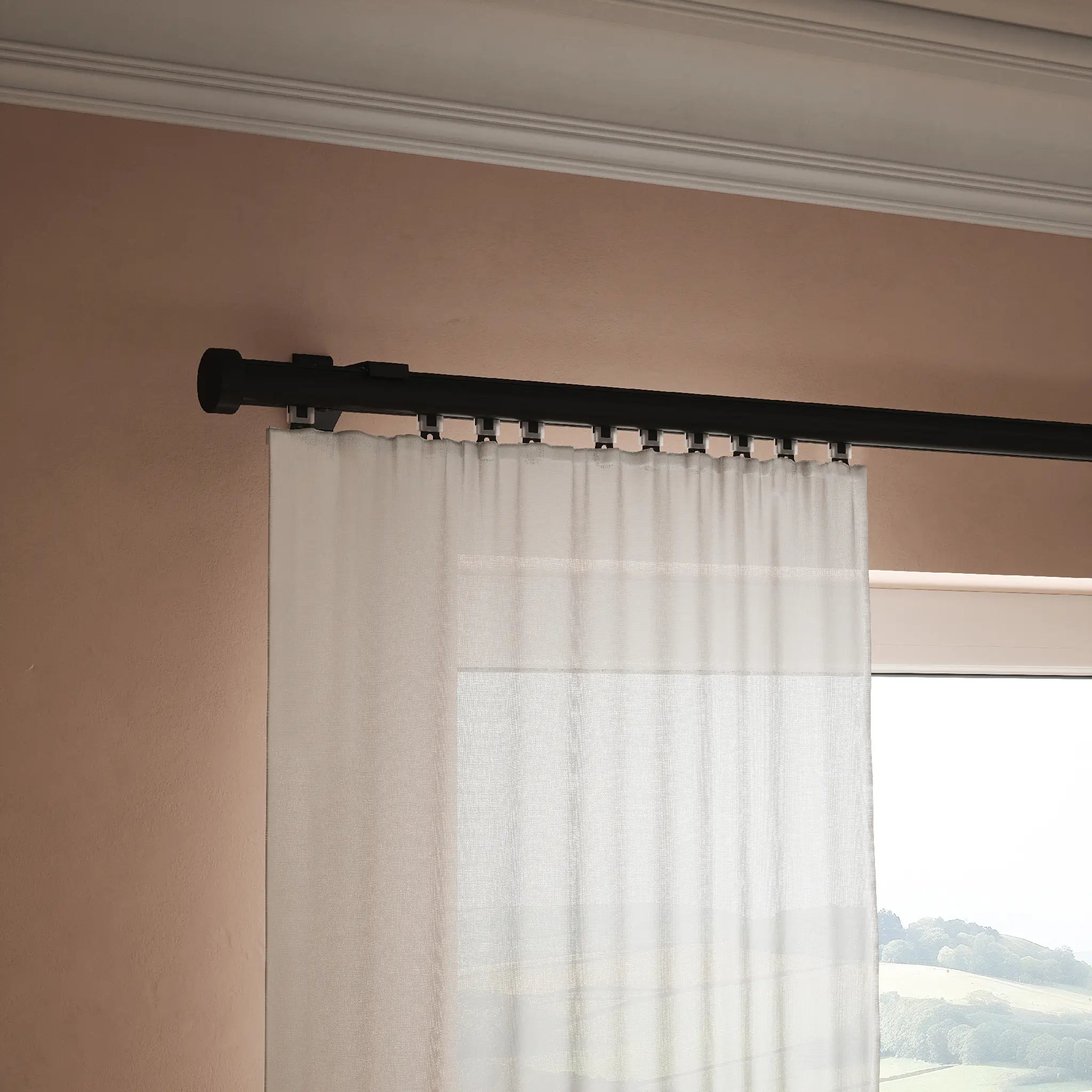 Gliding Curtain Track Pole - Black - with curtain