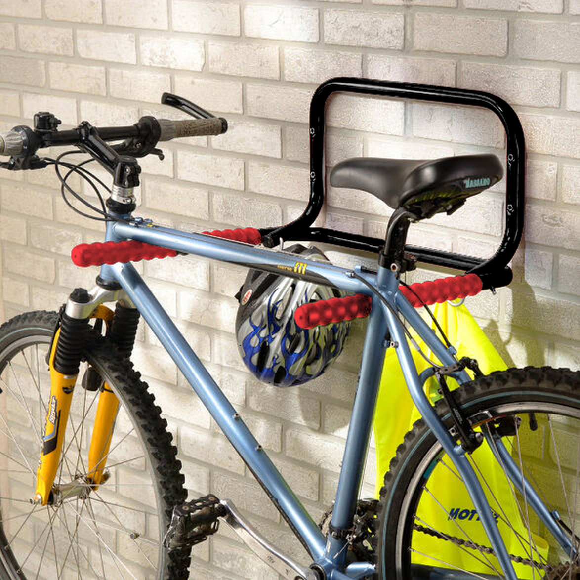 Folding Bike Hook, Black Steel With red rubber coated arms