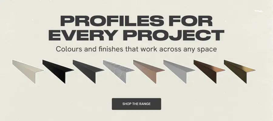 Rothley banner showing the headline ‘Profiles for Every Project’ above a row of angled trim profiles in various colours and finishes, with a button labeled ‘Shop the Range’ in the center.1